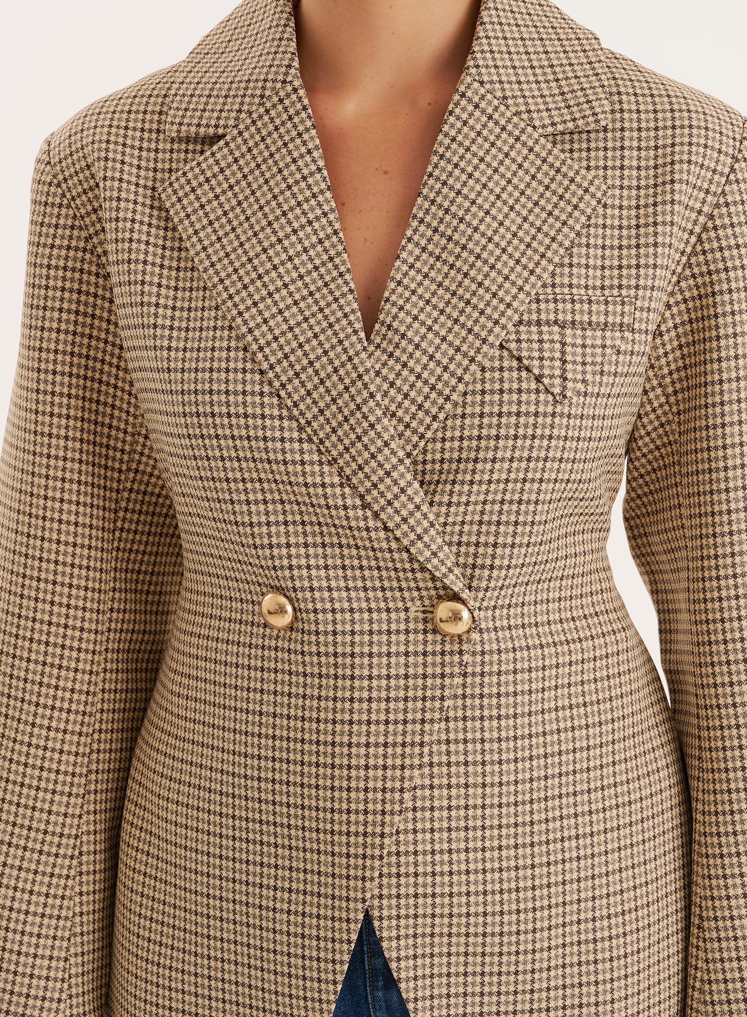 Check Print Cinched Waist Tailored Blazer